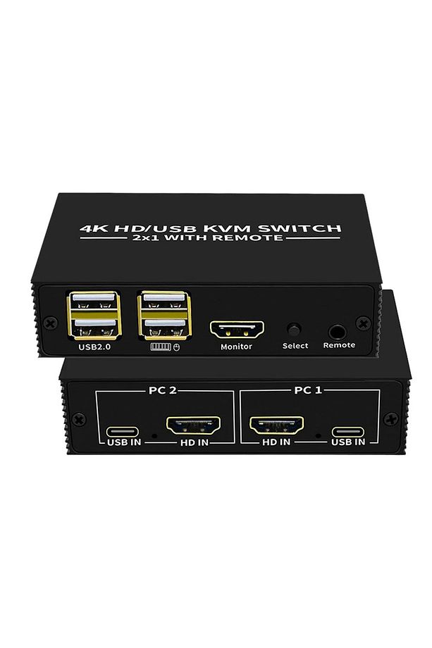 2 Port 4K Anahtarlı HDMI+USB KVM Switch 2 Bilgisayar 1 Monitör - 1