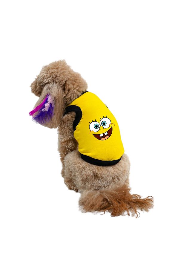 Kedi Ve Köpek Kıyafeti Elbiseleri - Sünger Bob Baskılı Sarı Atlet - 1