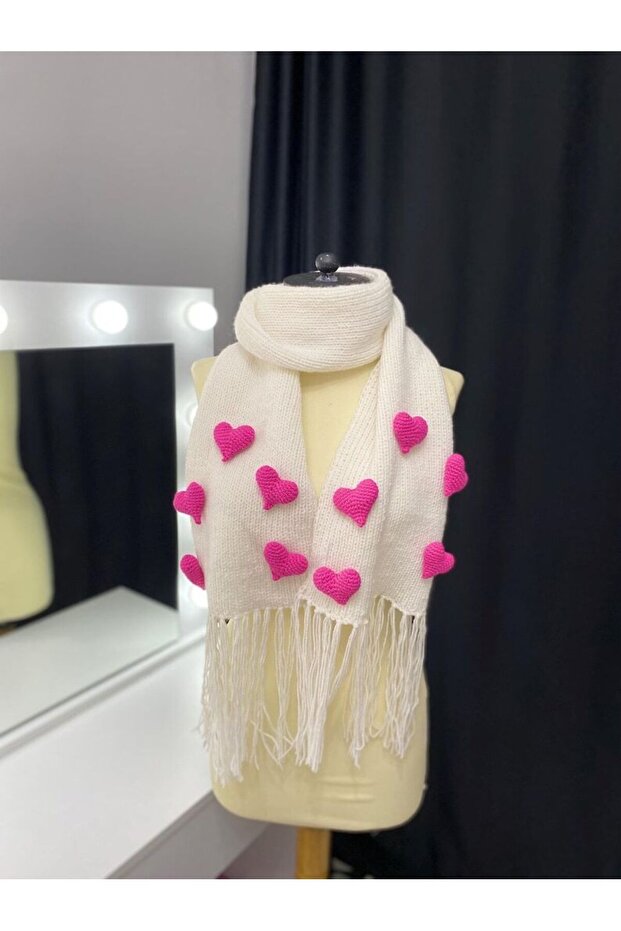 El Örgüsü Kalpli  Kadın Atkı - 1