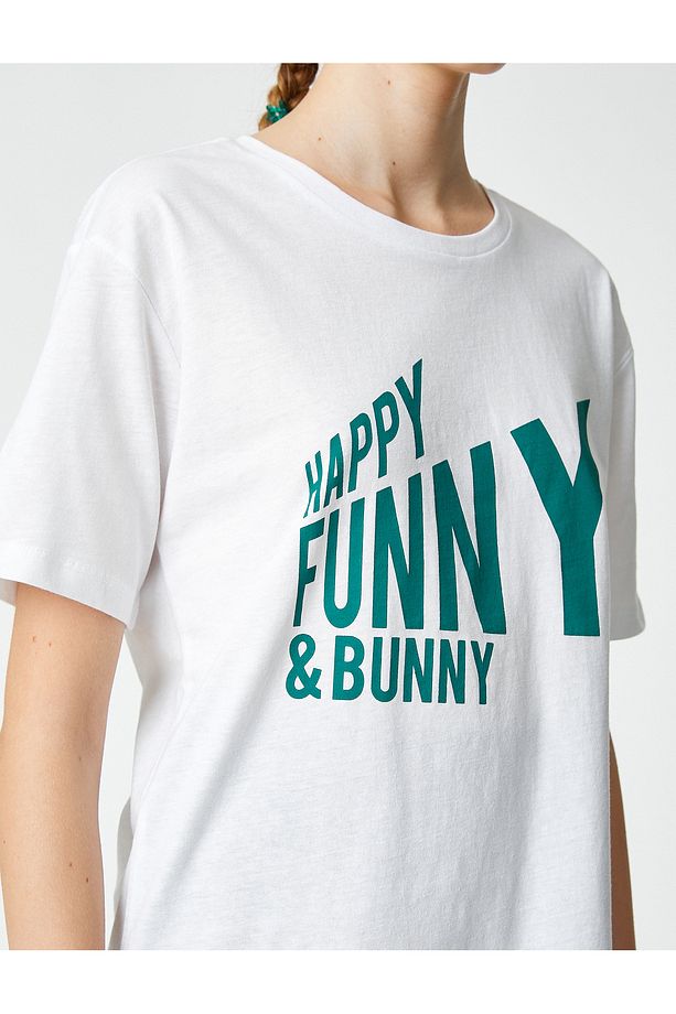 Slogan Baskılı Tshirt Bisiklet Yaka Kısa Kollu - 5