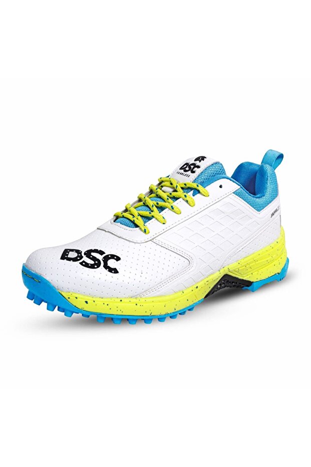 Jaffa 22 Cricket Shoes | White/lime-yellow | 7 Uk/8 Us/41 Eu | Lightweight | Embossed Design
