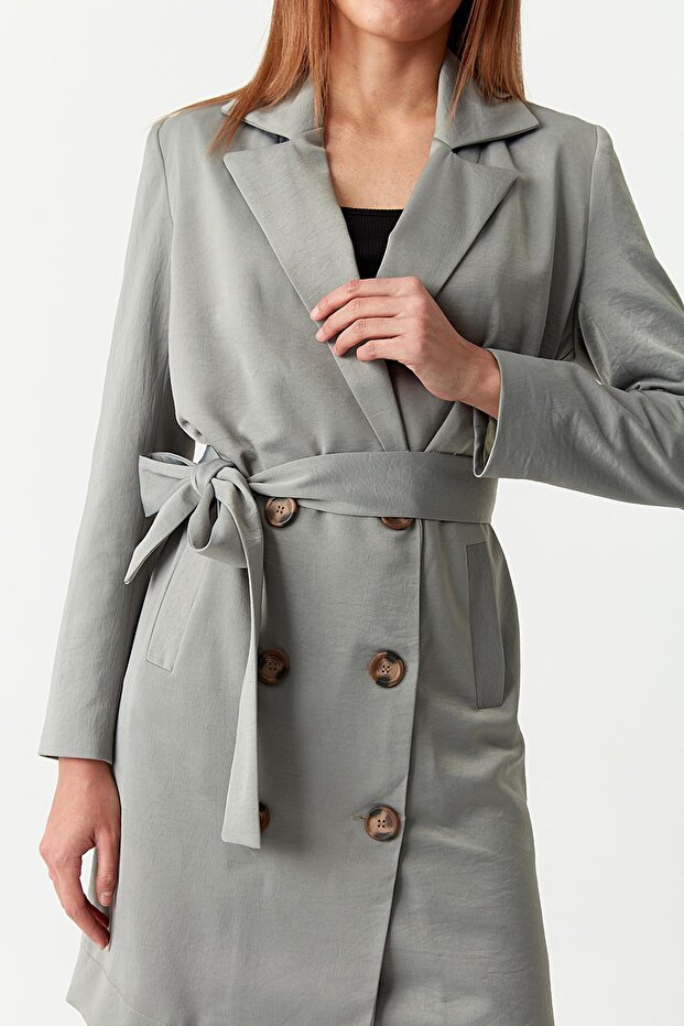 Kadın Düğmeli Kuşaklı Ceket - 4