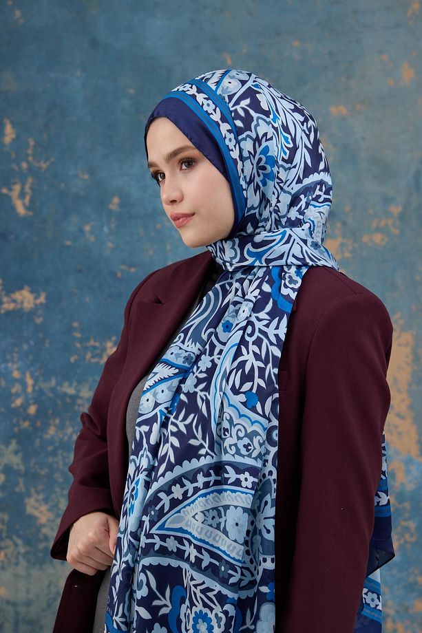 Mavi Hint Vual Şal -  5004-01 - 2