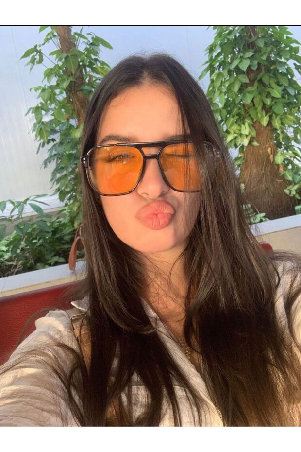 Acetate Lightweight Sunglasses with Shelf Bridge Black Orange with Orange Glass New Style