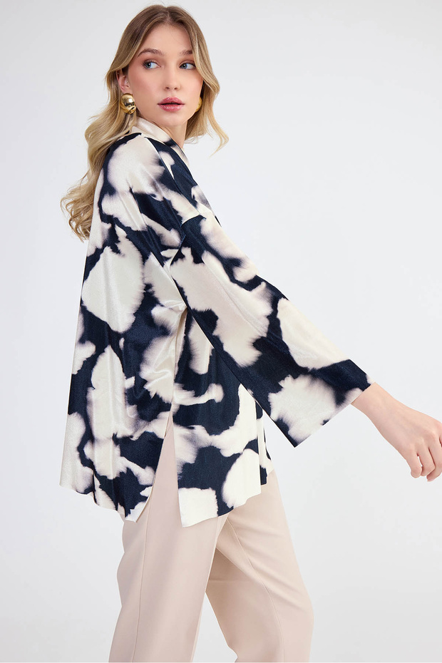 الياقة المدورة نمط التعادل صبغ بلوزة - 6