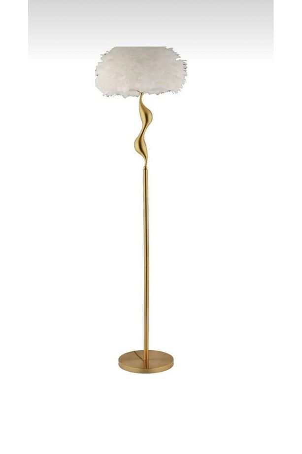 Modern Tüy Lambader Kuğu Tüylü Lambader Swan Eskitme Gold Ayaklı Lambader Şık Görsellik Katar - 2