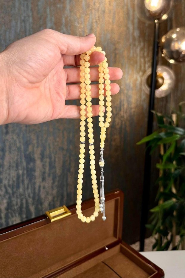 99-Bead Amber Silver Design Prayer Beads (Amber), (Damla Kehribar Gümüş Tasarım Namaz Tesbihi)