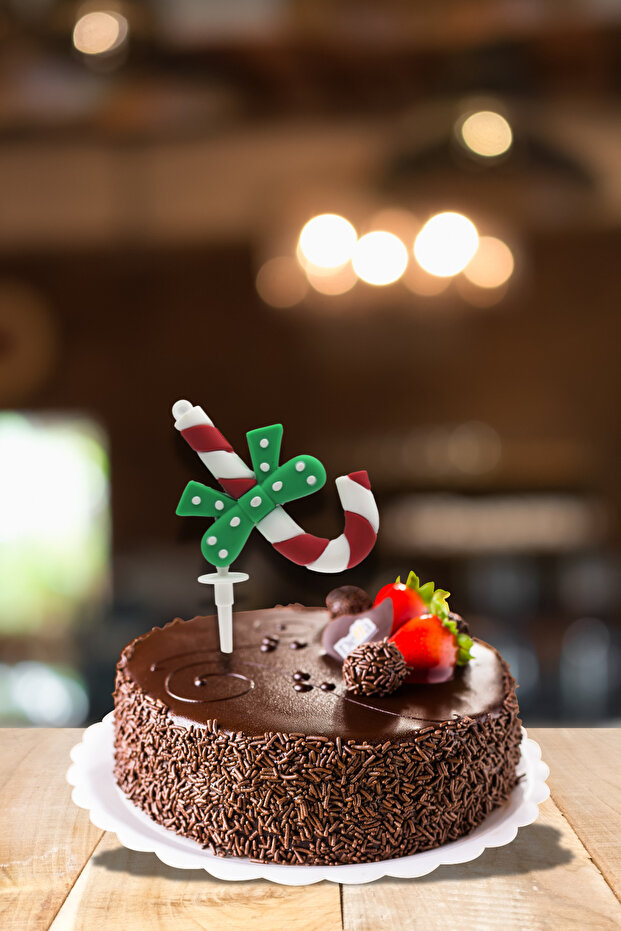 Decorative Silicone Cake Top Christmas Ornament 1 Piece Walking Stick (Keychain)