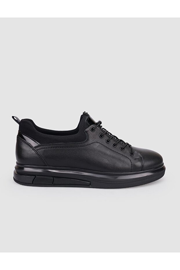 100% Genuine Leather Black Lace-Up Men's Casual Shoes