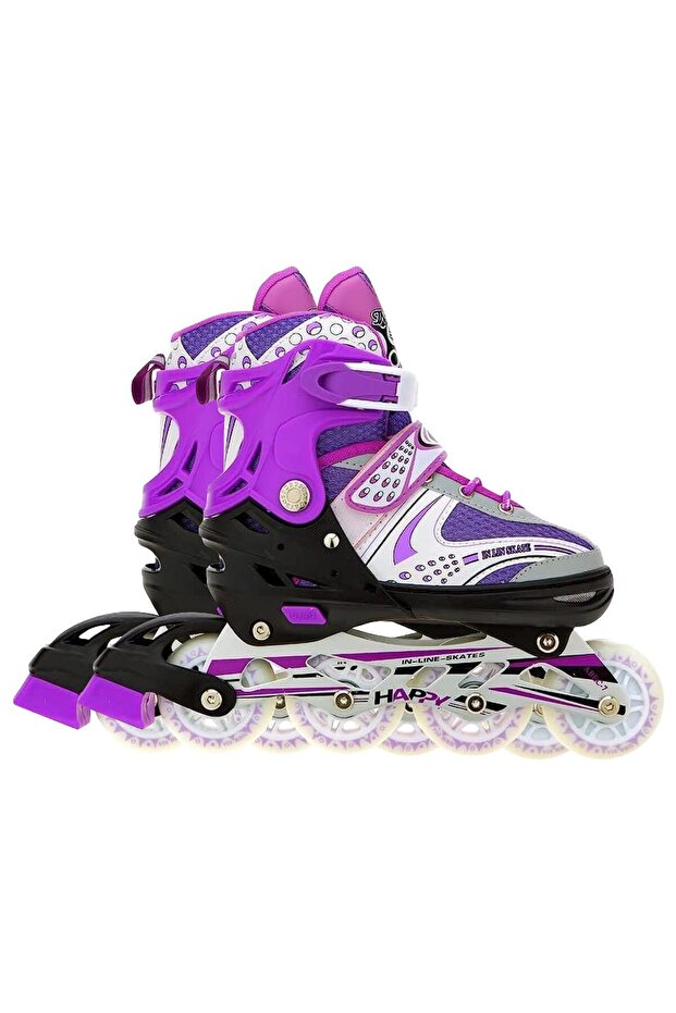 V732 Inline Skating Shoes | Purple | Size: 34-38 Eur (UK 1.5-5) | Flash Wheels | Adjustable