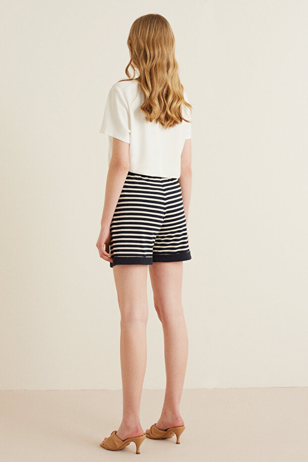 Çizgili Penye Şort - 3