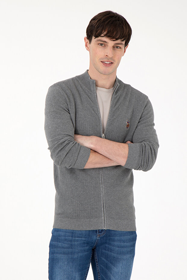 Men's Gray Melange Basic Knitwear Cardigan 50288871 -Vr086