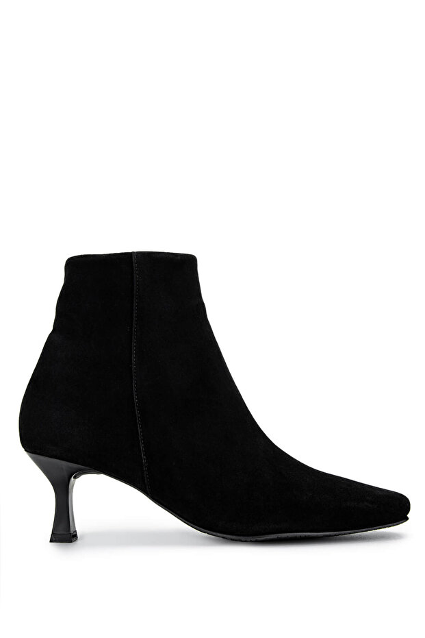Women's Genuine Leather Black Suede Heeled Boots