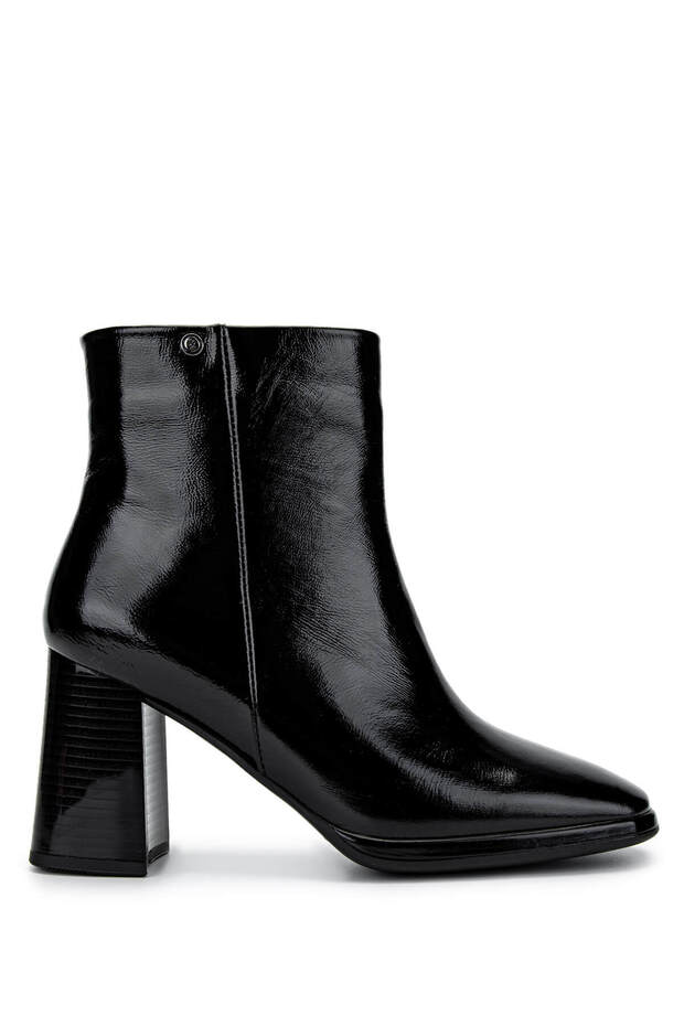 Women's Genuine Leather Black Patent Leather Heeled Boots