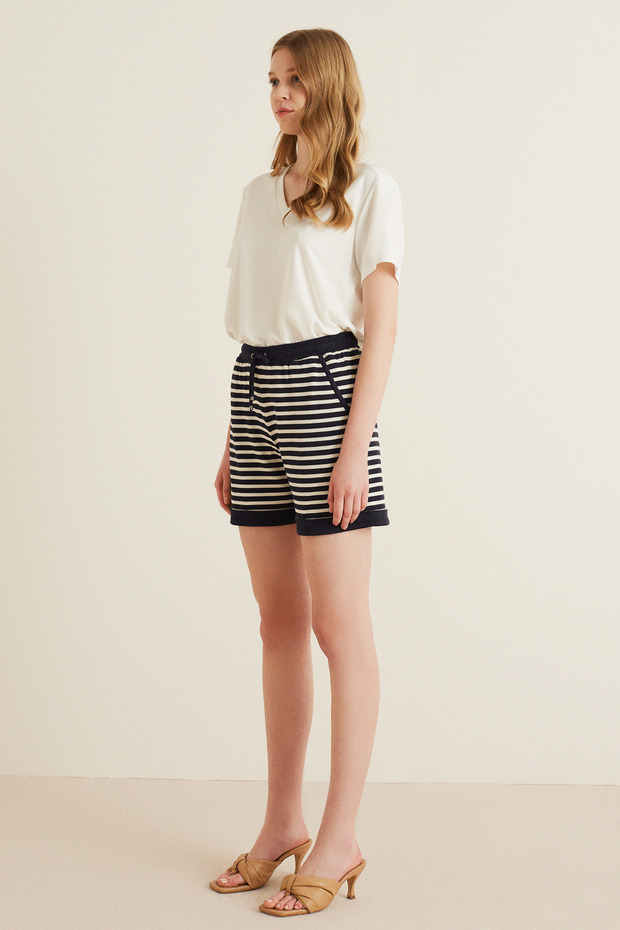 Çizgili Penye Şort - 2