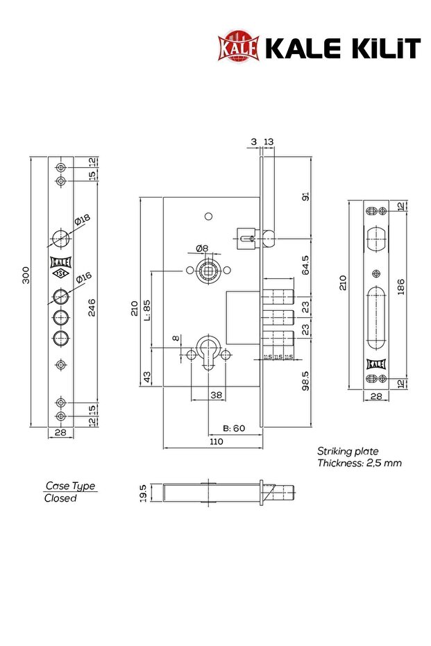 Kale Monoblok Çelik Kapı Kilidi Sn68 Barelli - 2