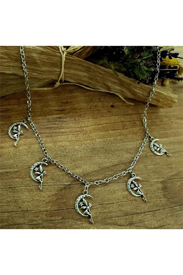 Fairy Girl In The Star And Crescent Collage Chain Necklace