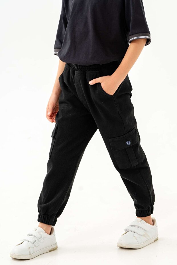 Cargo Boys' Trousers with Elastic Waist and Leg Pockets