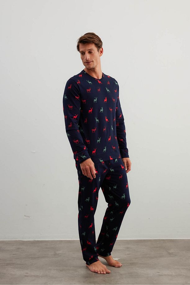 Erkek Pamuklu Uzun Kollu Pijama Üstü - 5