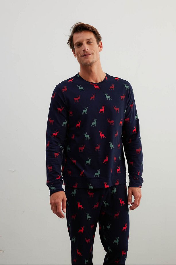 Erkek Pamuklu Uzun Kollu Pijama Üstü - 1