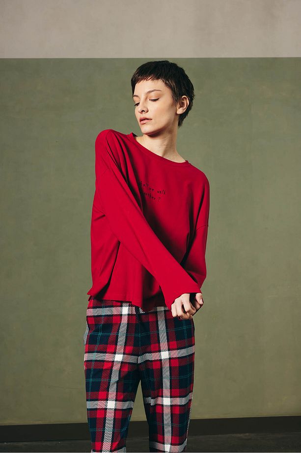 Kadın Pamuklu Uzun Kollu Pijama Üstü - 3