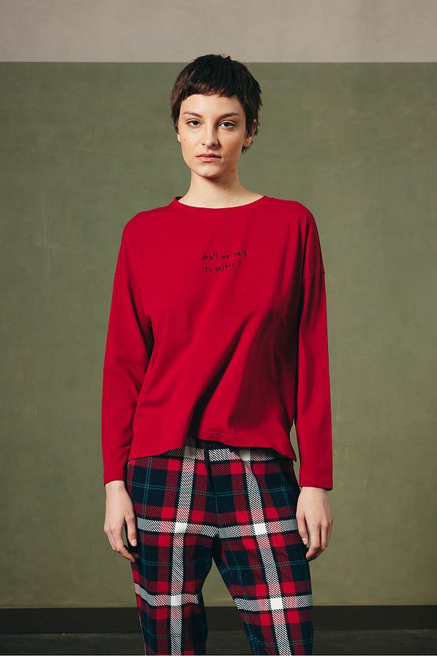 Kadın Pamuklu Uzun Kollu Pijama Üstü - 5