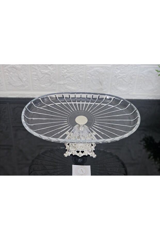 Elegance Striped Silver Cast Iron Footed Presentation Plate Oval & Serving Plate 27cm