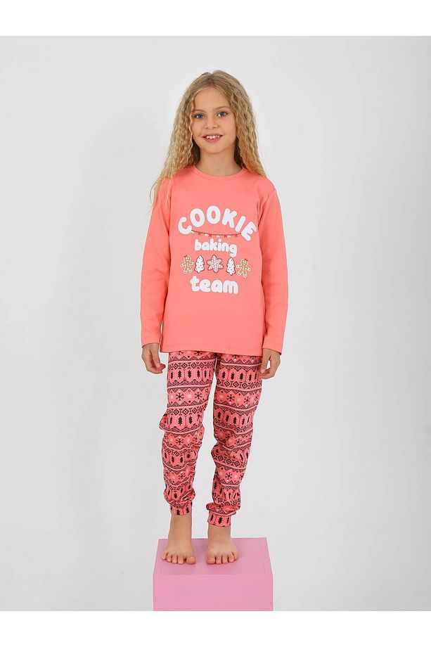 Kız Çocuk Uzun Kollu %100 Pamuklu Yılbaşı Pijama Takımı Cookie Team - 2