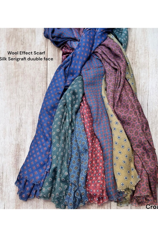 Yün İpek Baskılı Atkı - 2