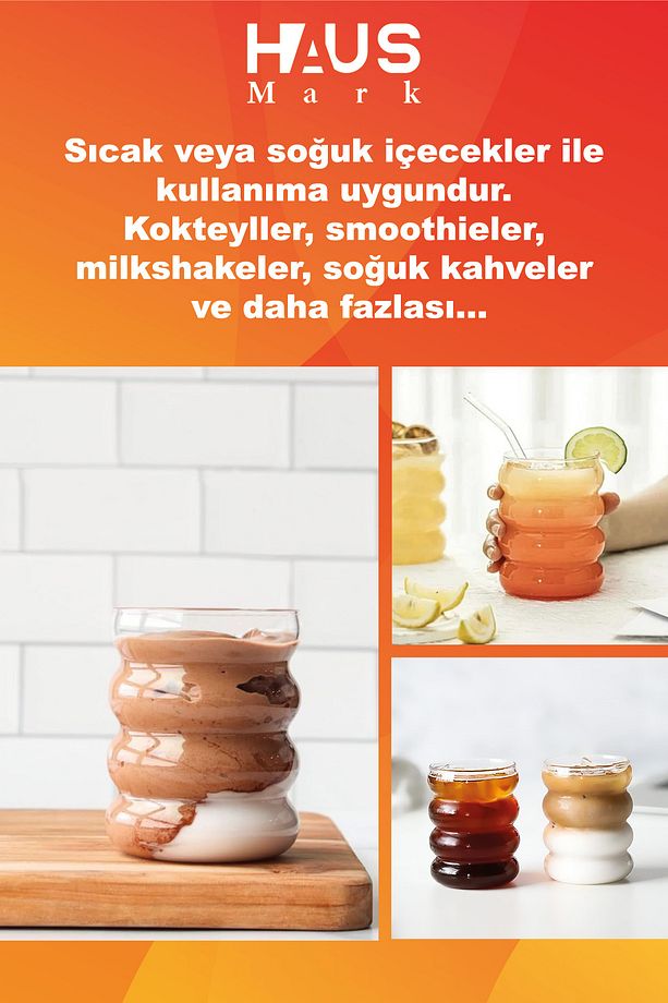 2 Adet Isıya Dayanıklı Boğumlu Model Borosilikat Soğuk - Sıcak Kahve Bardağı Pipet Hediyeli - 5