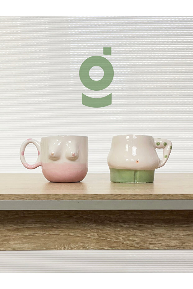 Handmade Ceramic Mug for Women & Men / Chest & Belly Tea and Coffee Cup Set of 2