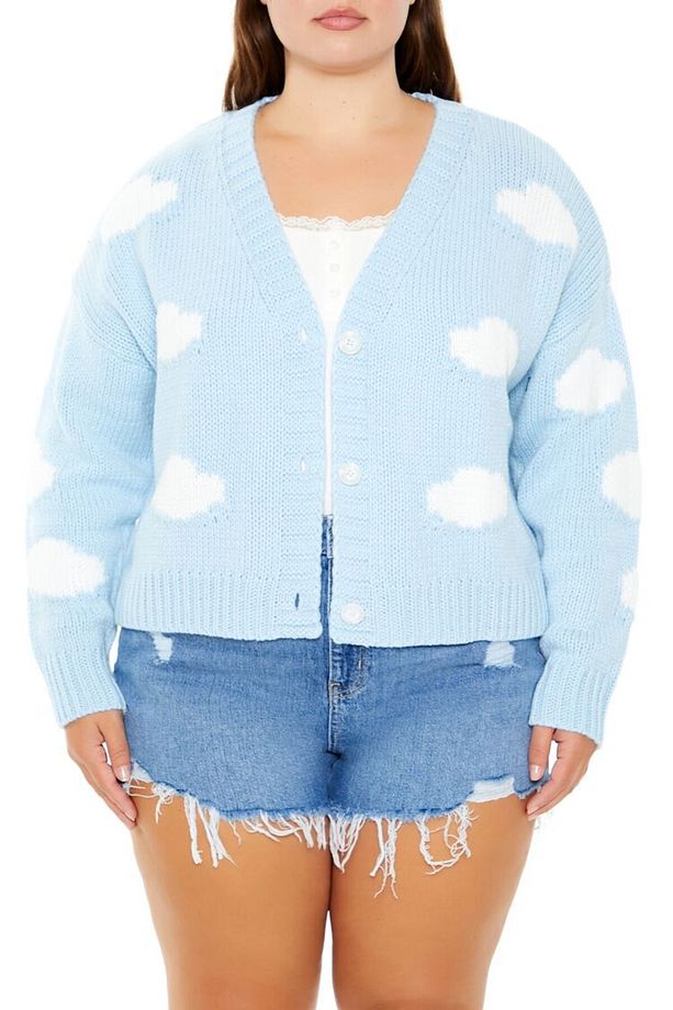 Plus Size Bulut Desenli Hırka - 1