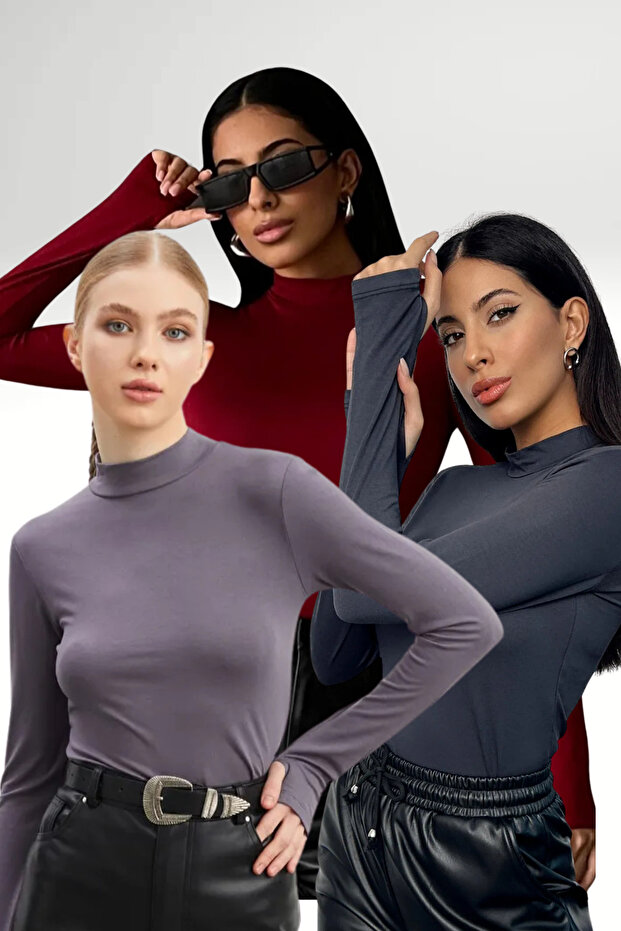 Women's Anthracite Gray Burgundy 3-Piece Body with Finger Detail