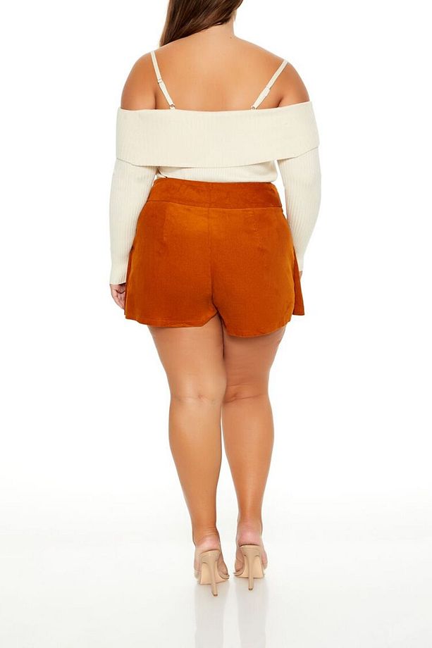Plus Size Kadife Mini Şort Etek - 1