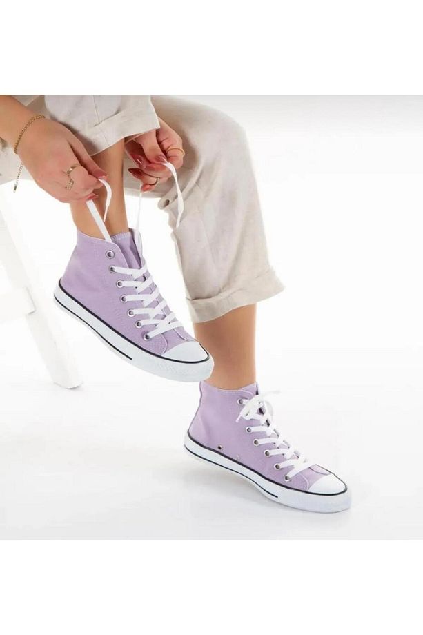 Bağcıklı Unisex Uzun Keten Ayakkabı-Lila - 1