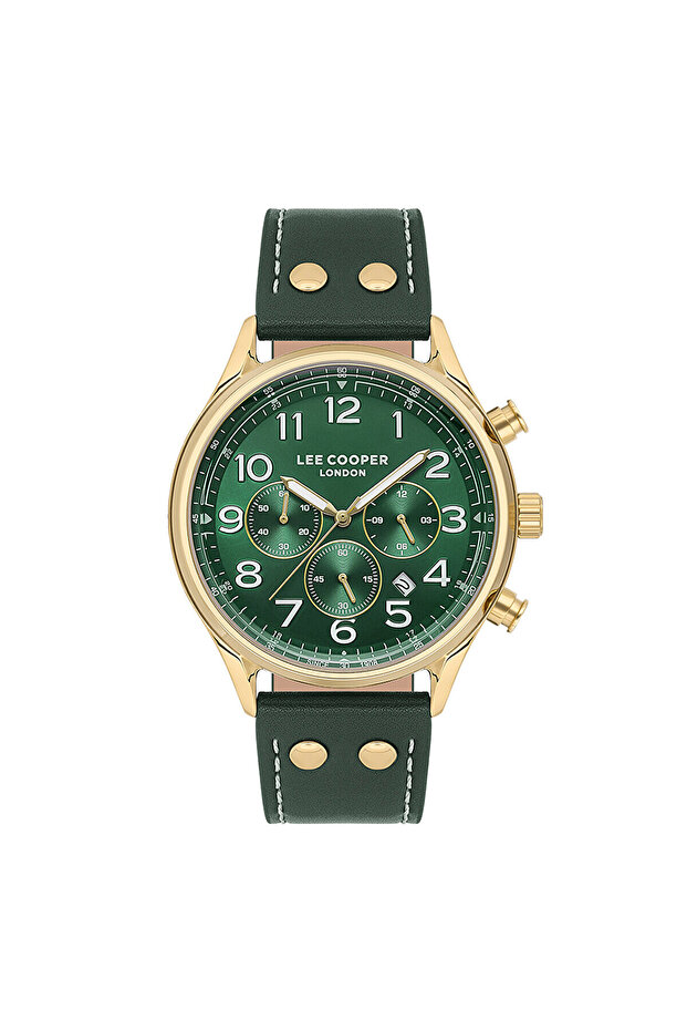 Men's Watch, Green Dial, Gold Case, Leather Green Band, Multifunction, 3Atm, Lc07558.117