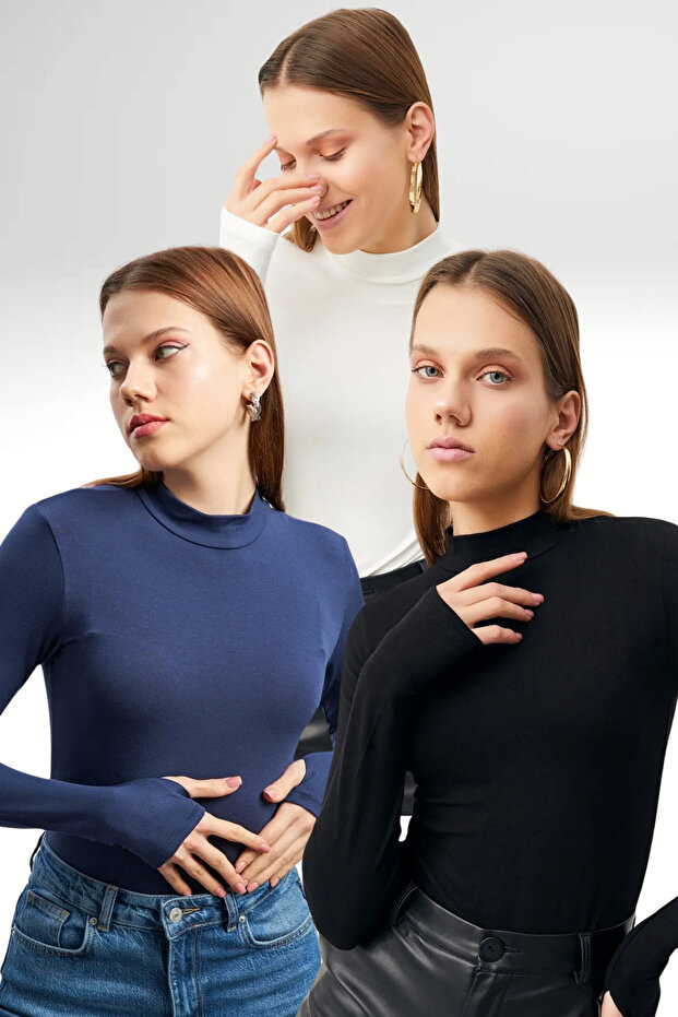 Women's Navy Blue Black White 3-Piece Body with Finger Detail