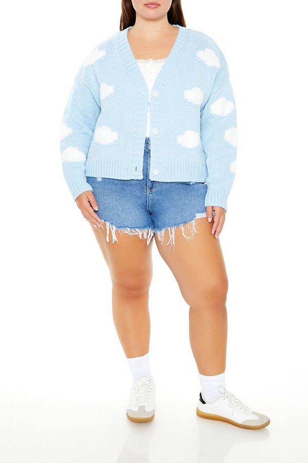 Plus Size Bulut Desenli Hırka - 2