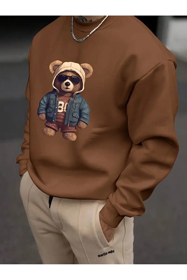 Teddy Bear Printed Crew Neck Sweatshirt
