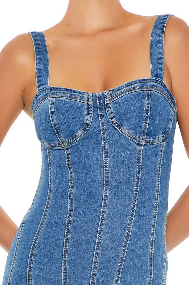 Denim Midi Elbise - 2
