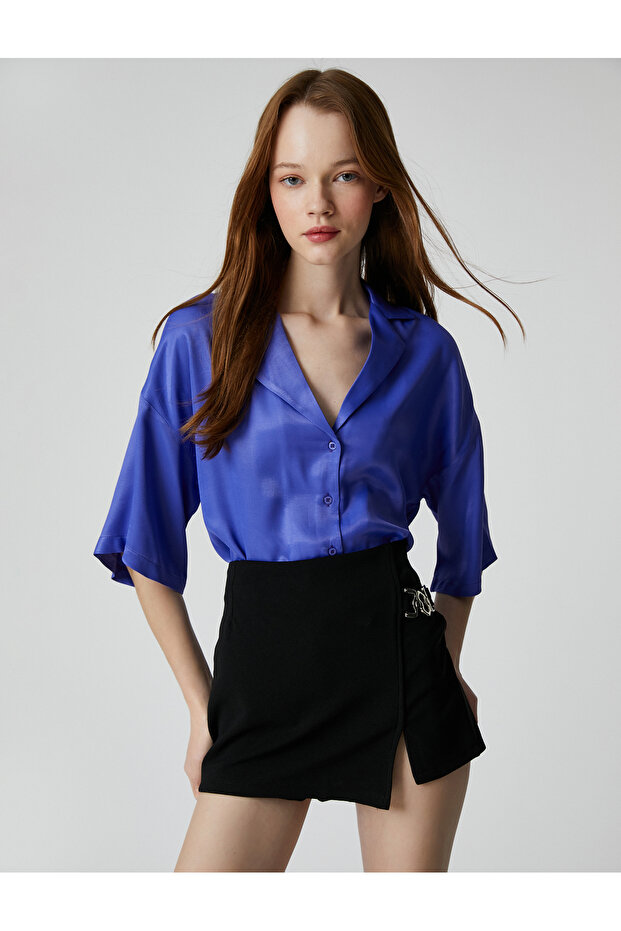 Satin Shirt Viscose Short Sleeve Buttoned