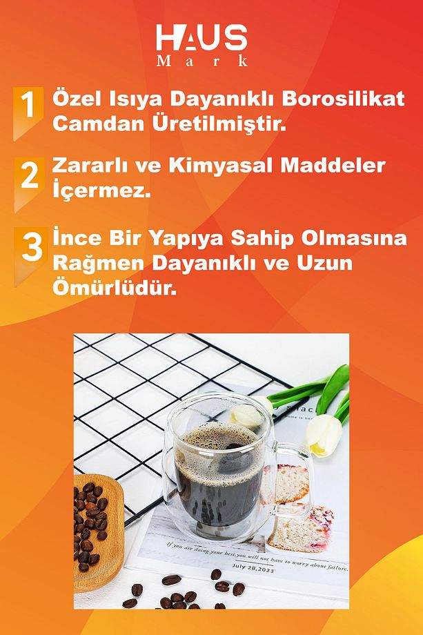 Çift Cidarlı 250 ml Kulplu Kupa Çift Katlı Isı Yalıtımlı Bardak - 5