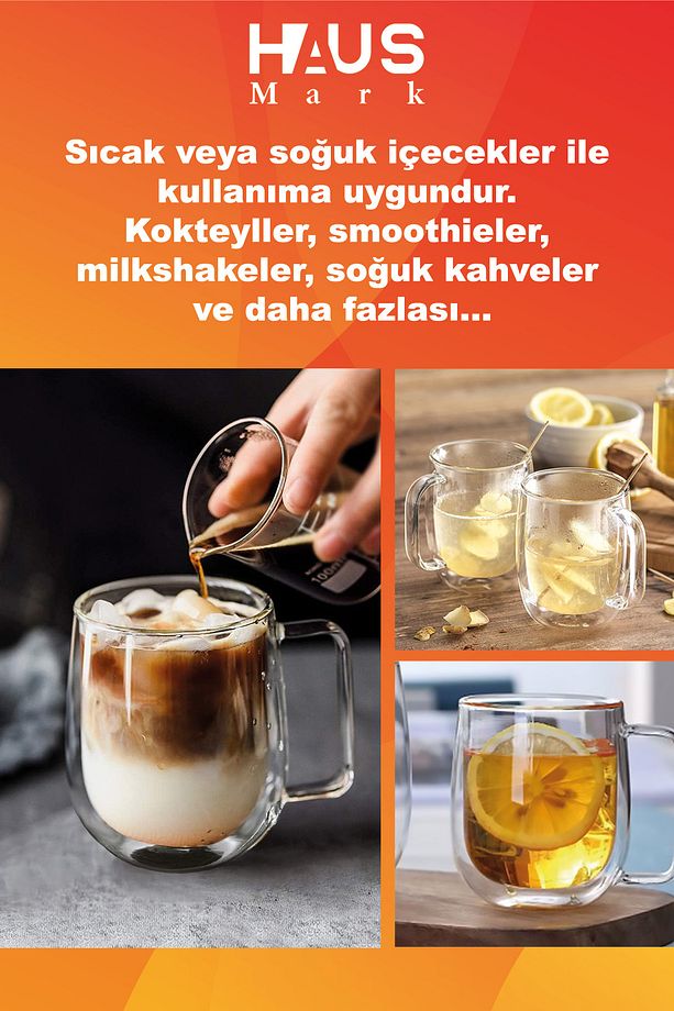 Çift Cidarlı 250 ml Kulplu Kupa Çift Katlı Isı Yalıtımlı Bardak - 4