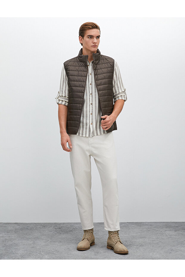 Basic Gabardine Trousers with Button Detail and Pockets