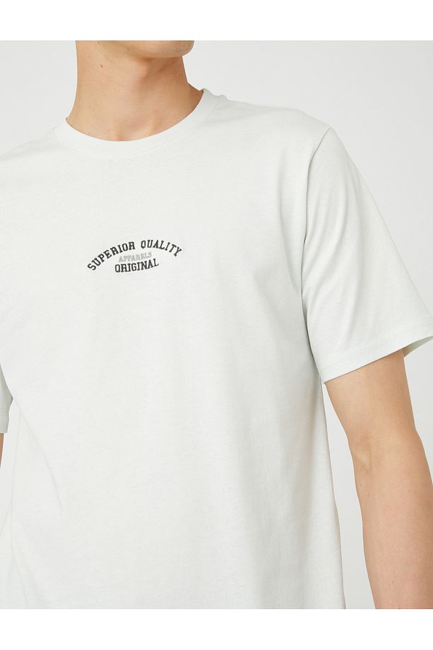 Slogan İşlemeli Tişört Dar Kesim Bisiklet Yaka Pamuklu - 5