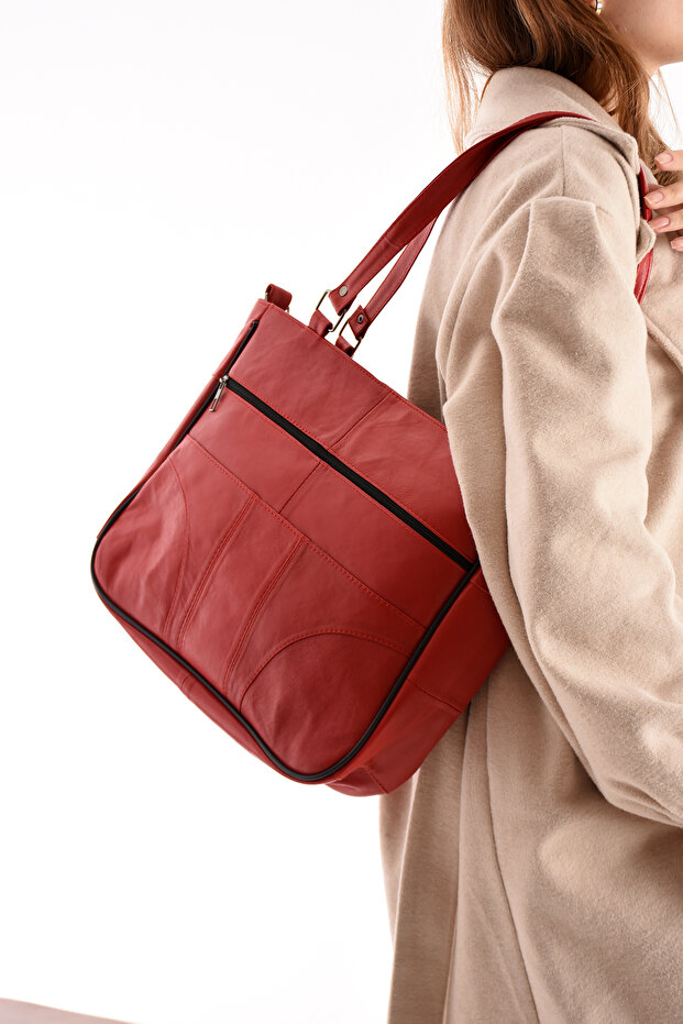 Genuine Leather Luxury Large Size Women's Hand and Shoulder Bag | A Quality Genuine Leather Red Bag