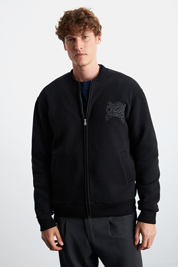 Burenia Men's Cotton-Polyester Black Jacket