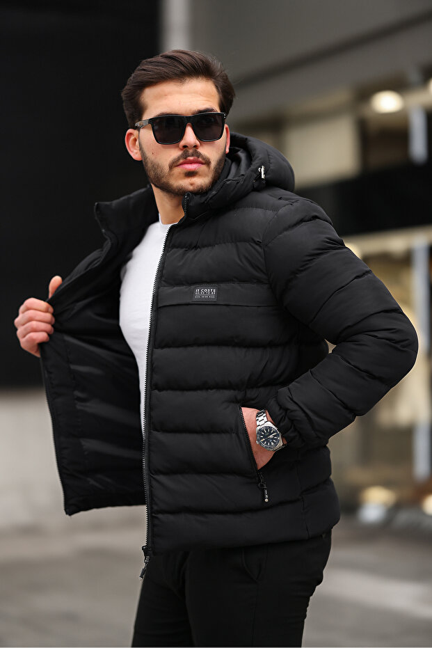 Víz hideg és szélálló téli férfi levehető kapucnis kabát - 1