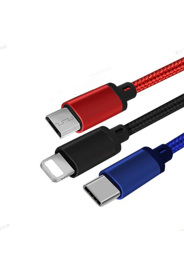 3 in 1 Çoklu 2Amper Type-C Micro Lightning 120 cm Hızlı Şarj ve Data Kablosu - 3