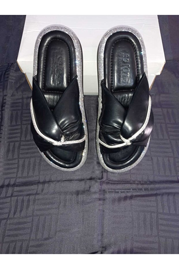 Asel Patent Leather Stylish Slippers with Stones